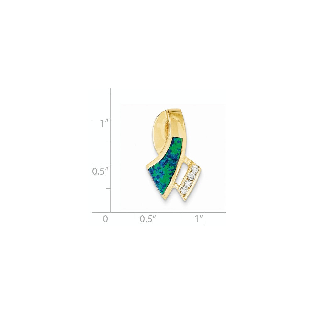 14k Yellow Gold Simulated Opal & Diamond Omega Slide Pendant