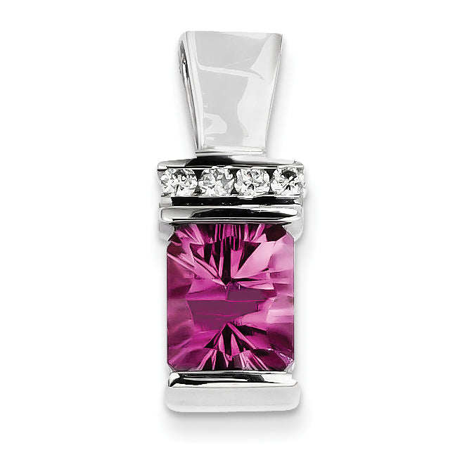 14k White Gold AA Diamond created pink Sapphire concave laser cut Slide