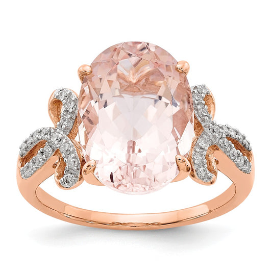 14k Rose Gold Diamond and Morganite Oval Ring