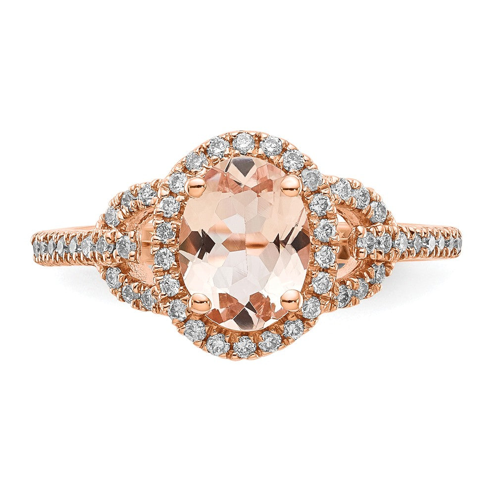 14k Rose Gold Diamond Morganite & Diamond Ring