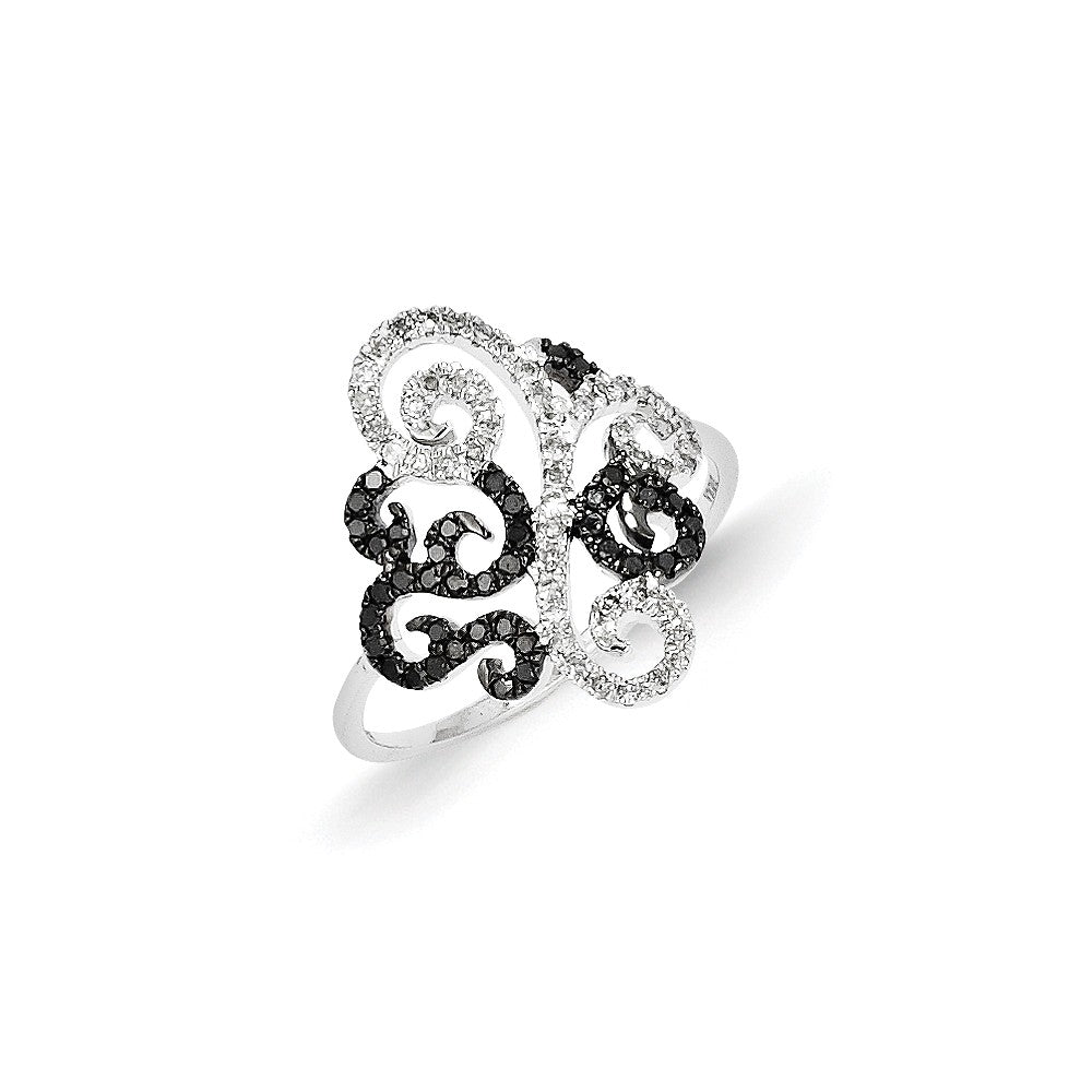 14k White Gold Black and White Diamond Fancy Ring