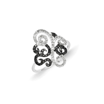 14k White Gold Black and White Diamond Fancy Ring