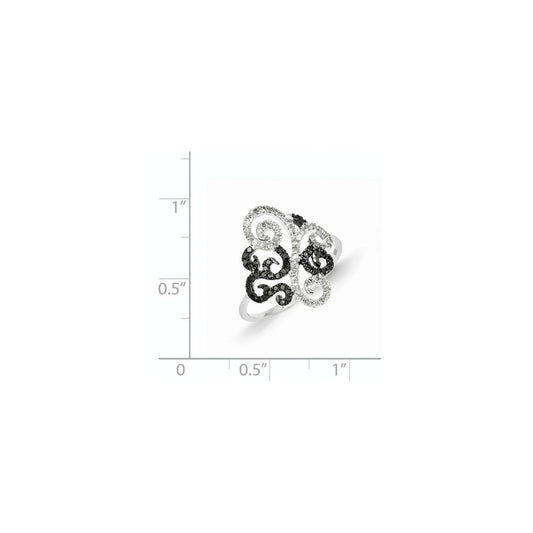 14k White Gold Black and White Diamond Fancy Ring