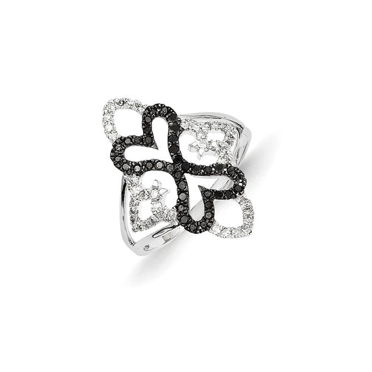 14k White Gold Black and White Diamond Fancy Heart Ring