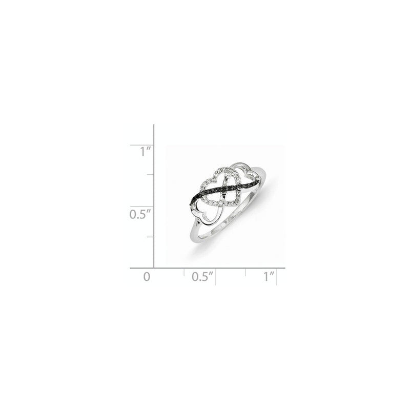 14k White Gold Black and White Diamond Triple Heart Ring