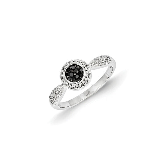 14k White Gold Black and White Diamond Circle Ring