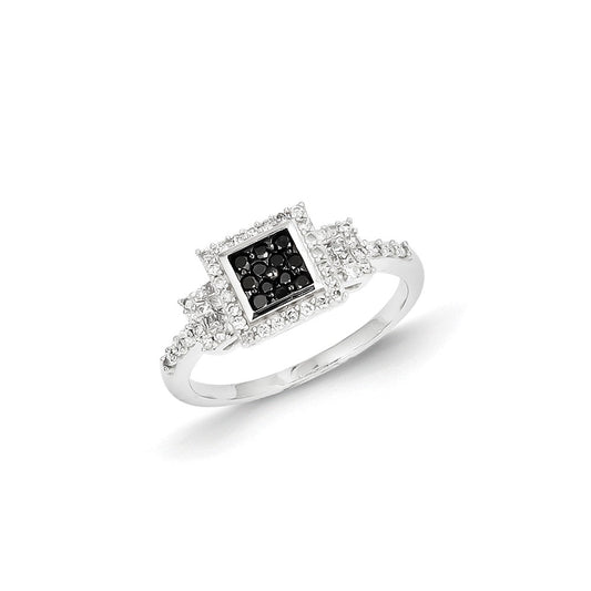 14k White Gold Black and White Diamond Ring
