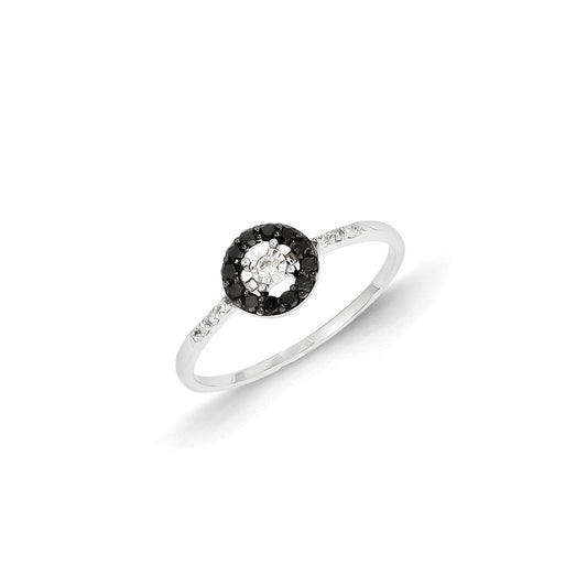 14k White Gold Black and White Diamond Circle Ring