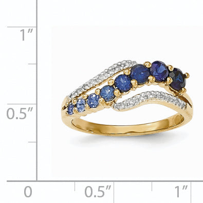 14k and Rhodium Lab Created Ceylon Sapp/Lab Created Sapp and Diamond Ring