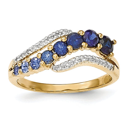 14k and Rhodium Lab Created Ceylon Sapp/Lab Created Sapp and Diamond Ring