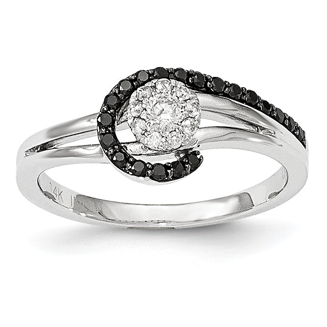 14K White Gold Black and White Diamond Ring