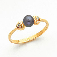 14k 4.5mm Black FW Cultured Pearl A Diamond ring