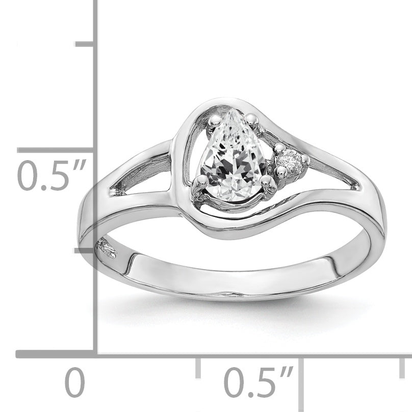 14k White Gold 6x4mm Pear Cubic Zirconia AA Diamond ring
