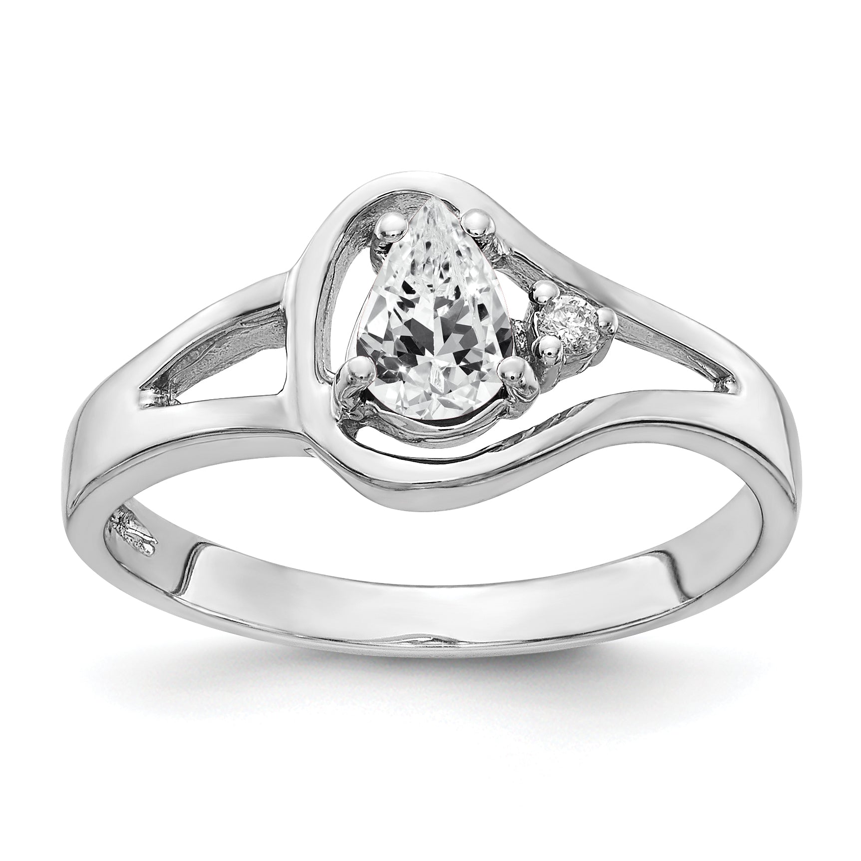 14k White Gold 6x4mm Pear Cubic Zirconia AA Diamond ring