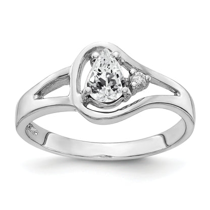 14k White Gold 6x4mm Pear Cubic Zirconia AA Diamond ring