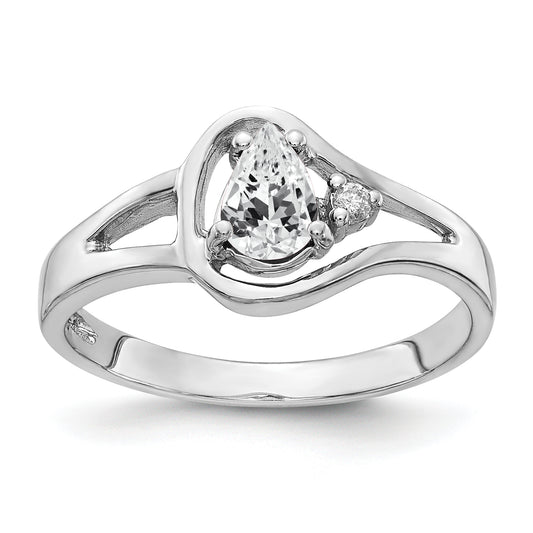 14k White Gold 6x4mm Pear Cubic Zirconia AA Diamond ring