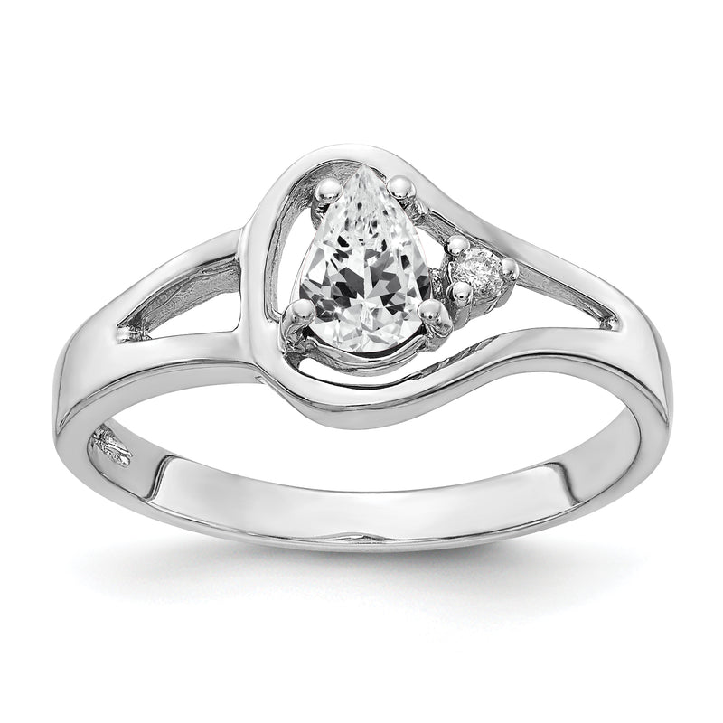 14k White Gold 6x4mm Pear Cubic Zirconia AA Diamond ring